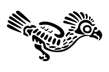Eagle symbol of ancient Mexico. Decorative Aztec cylindrical stamp motif, showing an eagle, as it was found in Tenochtitlan, the historic center of Mexico City. Isolated black and white illustration. - obrazy, fototapety, plakaty