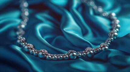 jewelry on blue satin background, closeup