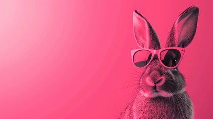 rabbit with sunglass and pink background copy space