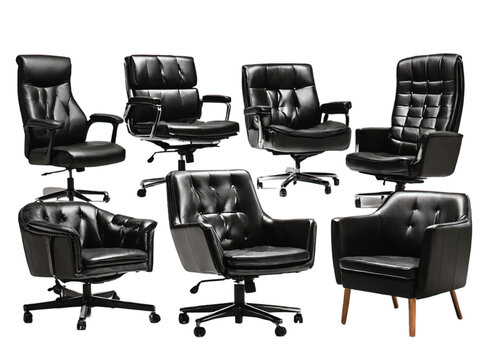 Black leather office chair set isolated on white