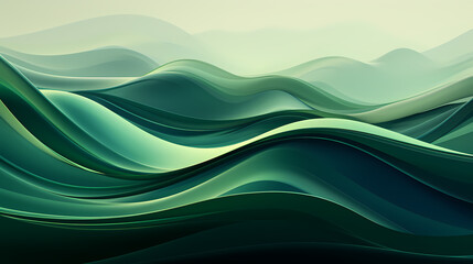 Nature art, abstract green hills and mountains