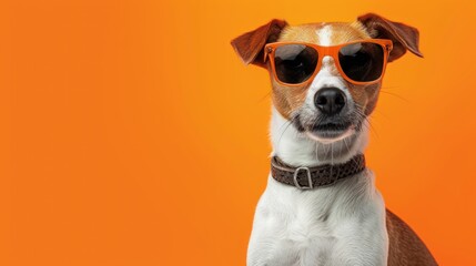 Dog Wearing Sunglass with Copy Space - obrazy, fototapety, plakaty