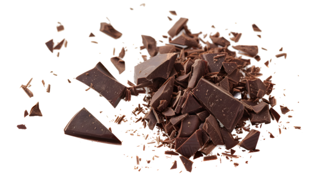 Pile scraped, milled dark chocolate shavings, 70 percent cocoa, isolated on white, top view