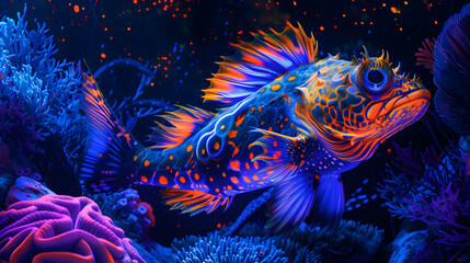 Fototapeta na wymiar a neon blacklight fish tank background