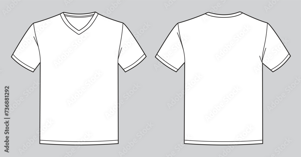 Wall mural Blank white v-neck t-shirt template. Front and back view - Wall murals