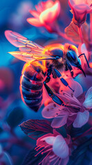 a neon blacklight bee background