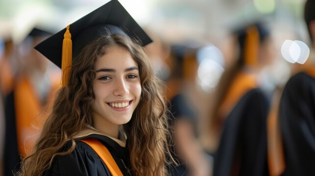 Young smiling student at graduation or graduation dressed in gowns and biretta