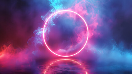 a neon circle blacklight smoke background