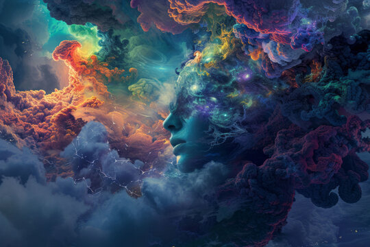 A visual representation of the intersection of human creativity and digital evolution through vivid surrealist elements.