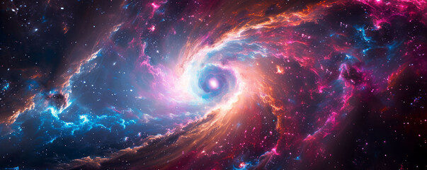 Convergence of Multihued Light Streaks Toward the Event Horizon Among Nebula Clouds and Remote Stars