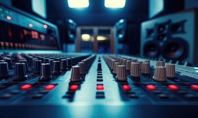 closeup of mixer in recording studio, ultra HD 