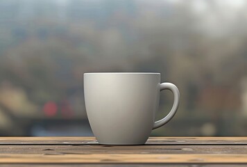 Obraz premium A blank cup is sitting on a wooden table, featuring caffenol developing, yankeecore, and a hazy style in dark white and brown.