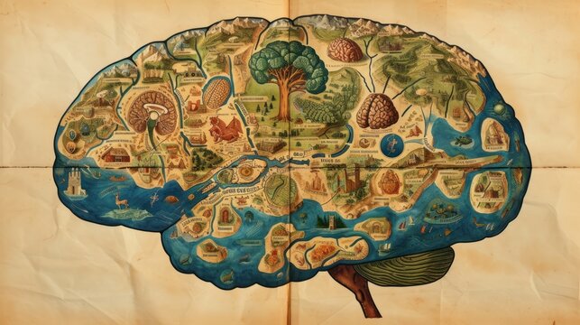 vintage map brain