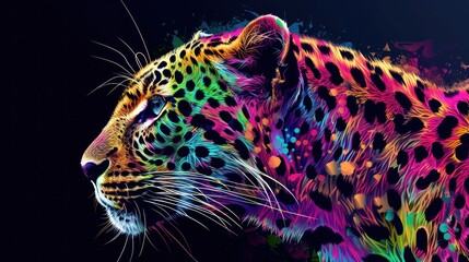  a close up of a colorful leopard on a black background with a black background and a black background with a black background.