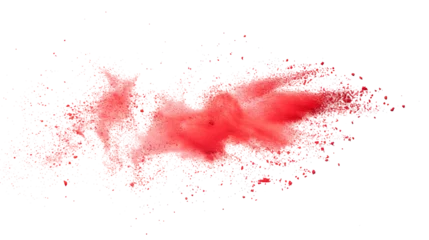 Zelfklevend Fotobehang Red chalk pieces and dust flying, effect explode isolated on white © john