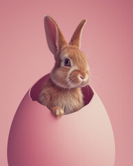 Adorable Bunny Emerging from Easter Egg
