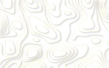 Abstract paper cut white background. Topographic canyon map light relief texture, curved layers and shadow. Paper topography pattern art 3d vector banner