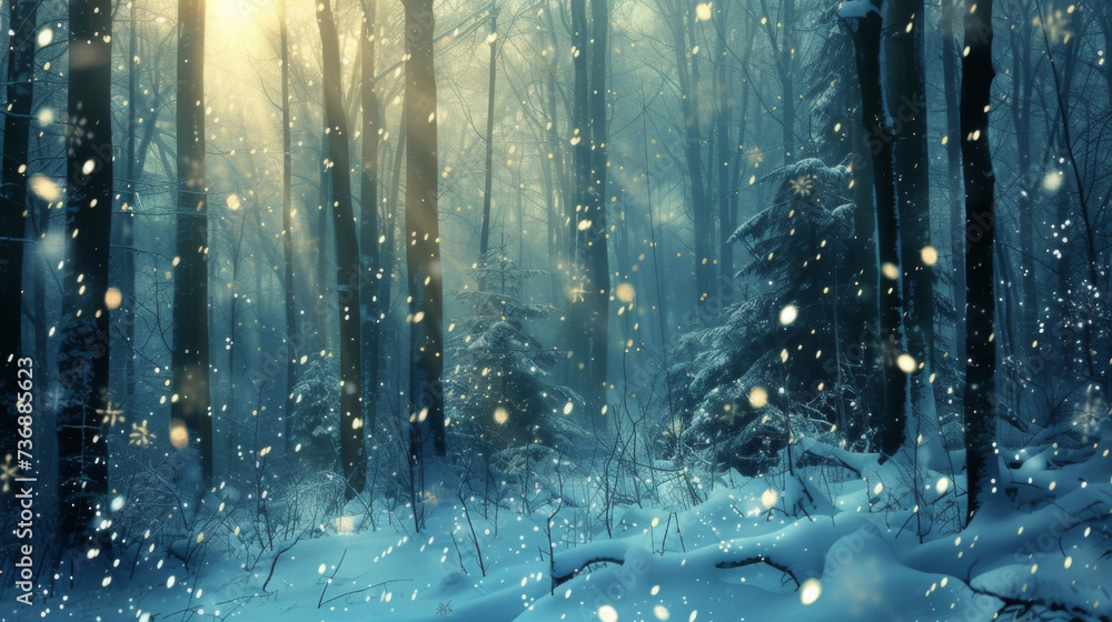 Poster the quiet stillness of a snowy forest is broken by the occasional sound of icicles dropping like tin