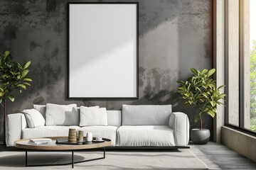 Frame mockup, ISO A paper size. Living room wall poster mockup. Interior mockup with house background. Modern interior design