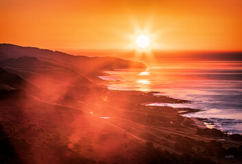 The view of the sunrise from the ocean from the Marriner's lookout in the Great Ocean Road