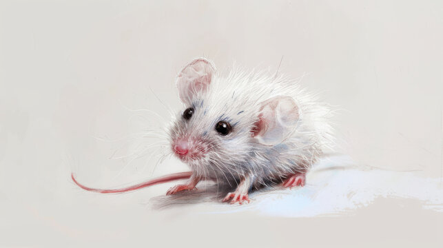  a small white mouse sitting on top of a white table next to a bottle of wine and a glass of wine.