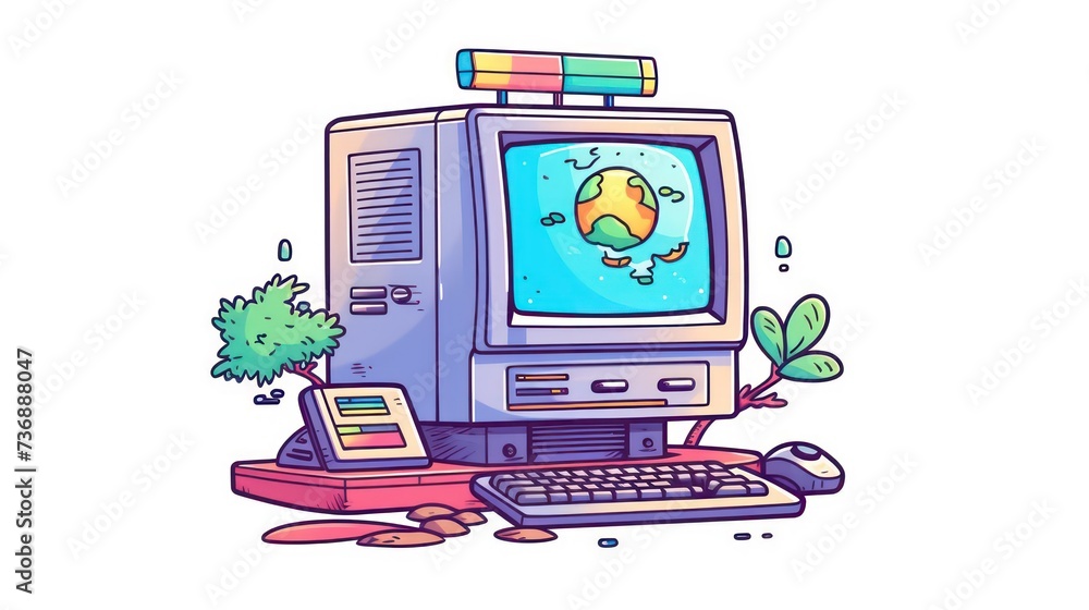 Poster old computer desktop on a white background
