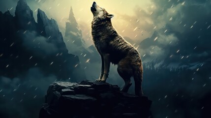 wolf howling at the mountain