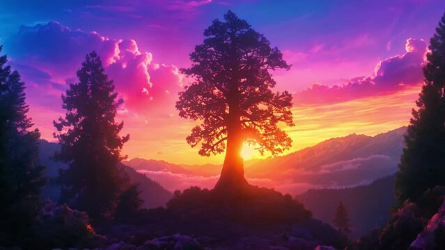 sunrise behind the tree
