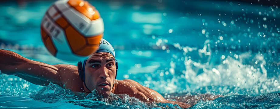 Water polo player in the Olympic swimming pool.
