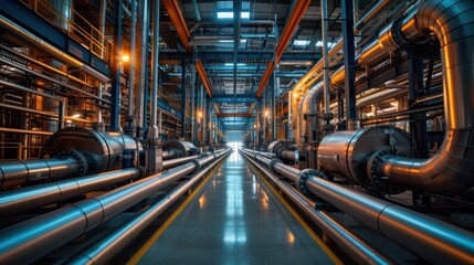 Fototapeta premium Equipment, cables and piping as found inside of a modern industrial power plant