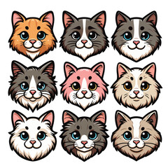 Sets of Simple Cute Cat Head Cartoon Clip Art