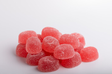 Jelly raspberry candies on a white background.Swedish gummy jelly candies.
