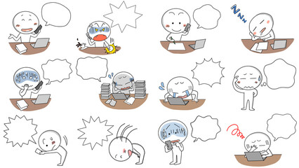 仕事をする人たち、いろんな棒人間コレクション、ピクトグラム風漫画　Daily life, various manga-style characters, minimalist illustrations, pictogram-style illustrations. lines.