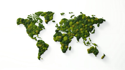 3D Green World Map isolated on white background. World Map Green Planet Earth Day or Environment day Concept top view