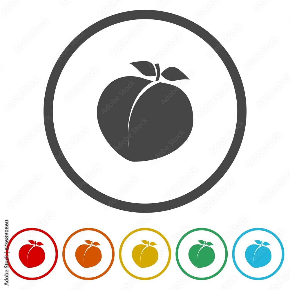 Poster peach logo. set icons in color circle buttons