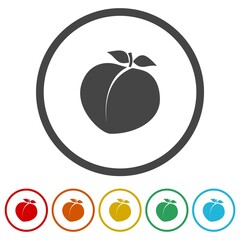 Peach logo. Set icons in color circle buttons