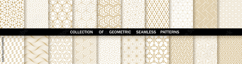 Fototapete geometric set of seamless gold and white patterns. simple vector graphics