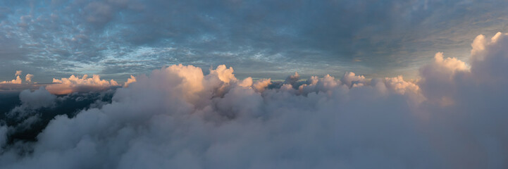 Clouds and morning sky or Doi Dam Viewpoint on the mountain full of fog in sea of clouds at dawn,...