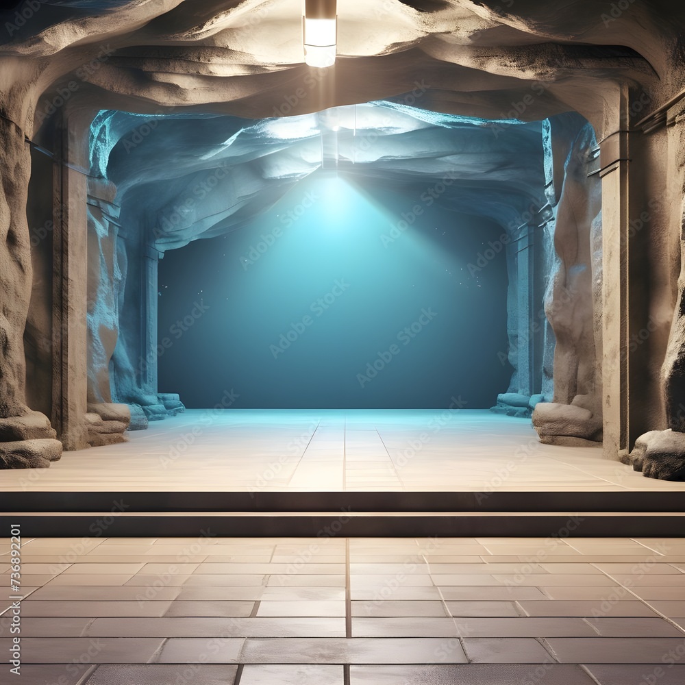 Wall mural Empty underground  background with blue lighting, Ai Generated