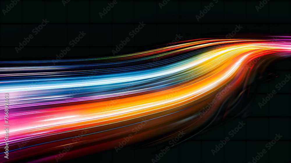 Poster vibrant motion: a colorful abstract capturing the essence of speed and movement, enhanced by neon li