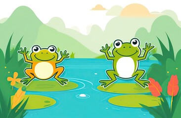 Happy Leap Day Illustration on 29 February with calendare Jumping Frogs and Pond Background in Holiday Celebration Flat Cartoon Design