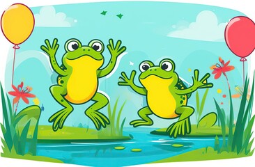 Happy Leap Day Illustration on 29 February with calendare Jumping Frogs and Pond Background in Holiday Celebration Flat Cartoon Design