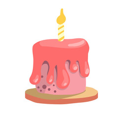 Cartoon cake with roach cream and candle for first birthday for card, invitation and banner. Flat vector illustration