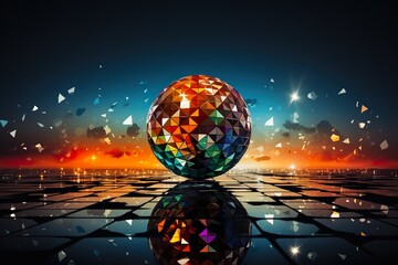 Isolated white background with Night party background. Disco ball with reflected squares and...