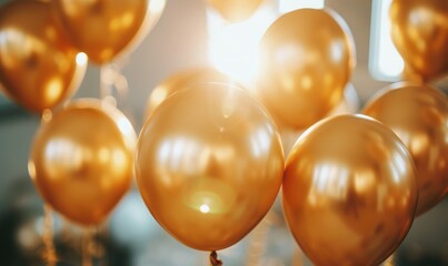 gold balloon. anniversary celebration - obrazy, fototapety, plakaty