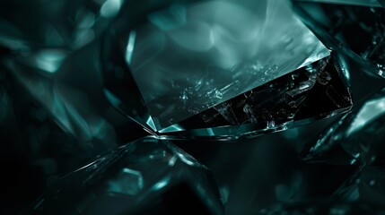 Luxurious dark diamond in deep green tones. Closeup of precious transparent crystal. Brilliant diamond facets - obrazy, fototapety, plakaty