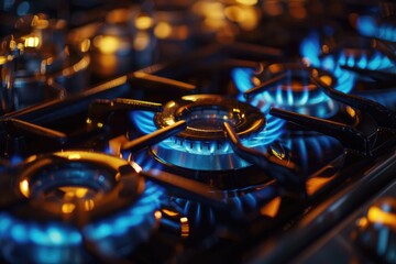 Gas stove, gas burner, cooking stove. Slight incorrect gas air distribution pr mixture.