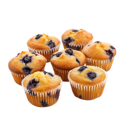 Fresh homemade baked blueberry, berry muffins isolated on transparent background