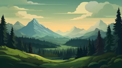 Foto op Canvas A cartoon mountain range in the style of the show,, Panoramic abstract mountain scenery in flat style. Natural wallpaper - AI generated image Pro Photo   © Abdul