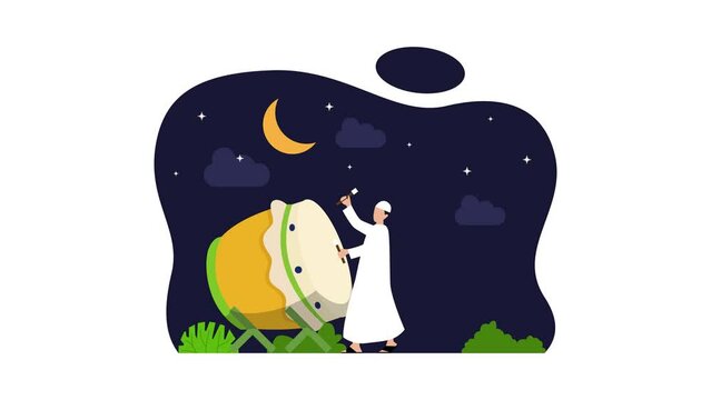 Muslim hitting bedug at night